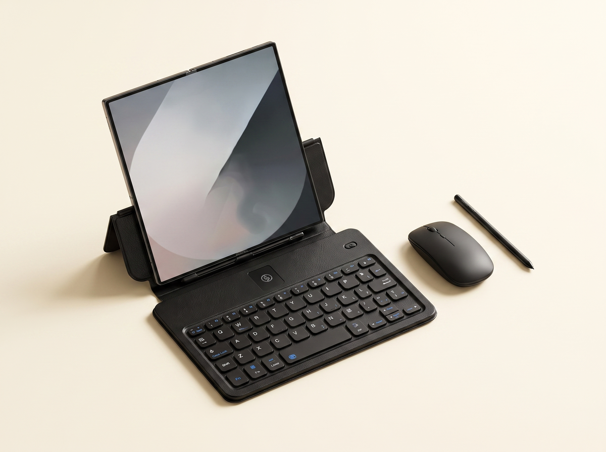 Scribe K1 keyboard folio workstation for Galaxy Z Fold with wireless keyboard mouse and stylus